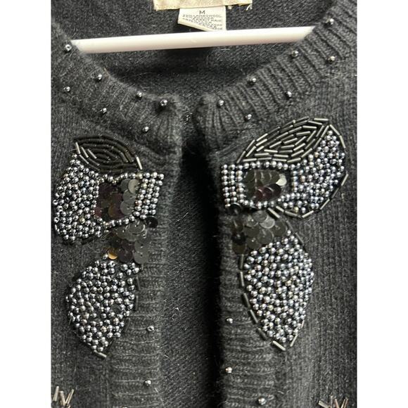 Potomac Collection Embellished Sweater Cardigan Black Bow Shoulder Pads Vintage - Picture 6 of 9
